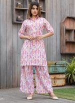 Cotton Light Pink Casual Wear Printed Cord Set